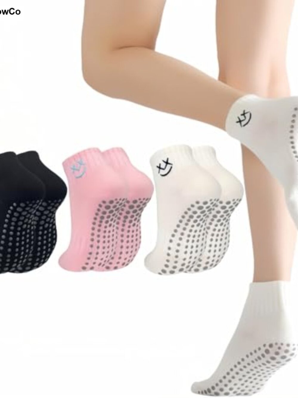 Womens Cotton Non-Slip Grip Pilates Yoga Barre Socks 3 Pairs